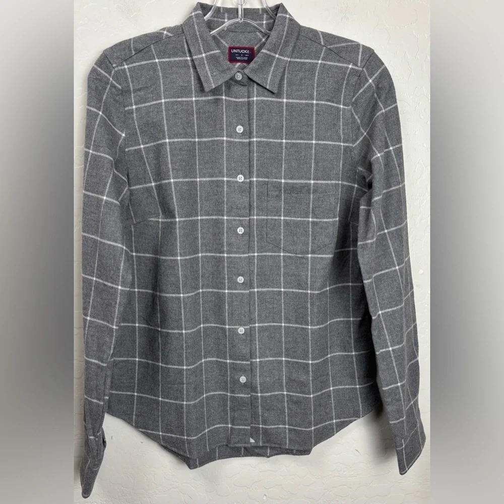 NEW Untuckit Septima Gray Windowpane Check Plaid Flannel Long Sleeve 2 Gray 0995 - Picture 1 of 7